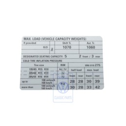 Γνήσιο VW Πινακίδα Για Πίεση Ελαστικών - 3B0010275