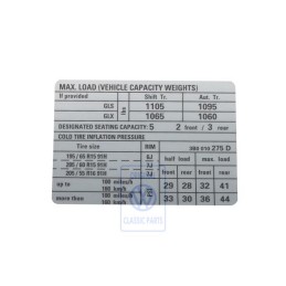 Γνήσιο VW Πινακίδα Για Πίεση Ελαστικών - 3B0010275D