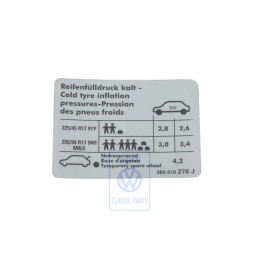 Γνήσιο VW Πινακίδα Για Πίεση Ελαστικών - 3B0010276J