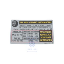 Γνήσιο VW Πινακίδα Για Πίεση Ελαστικών - 3B0010361H