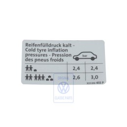 Γνήσιο VW Πινακίδα Για Πίεση Ελαστικών - 3C0010455P