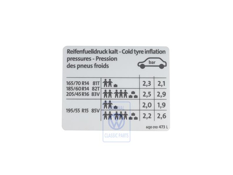 Γνήσιο VW Πινακίδα Για Πίεση Ελαστικών - 6Q0010473L