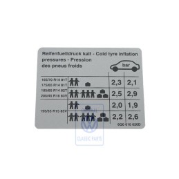 Γνήσιο VW Πινακίδα Για Πίεση Ελαστικών - 6Q0010620D