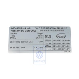Γνήσιο VW Πινακίδα Για Πίεση Ελαστικών - 7H0010628