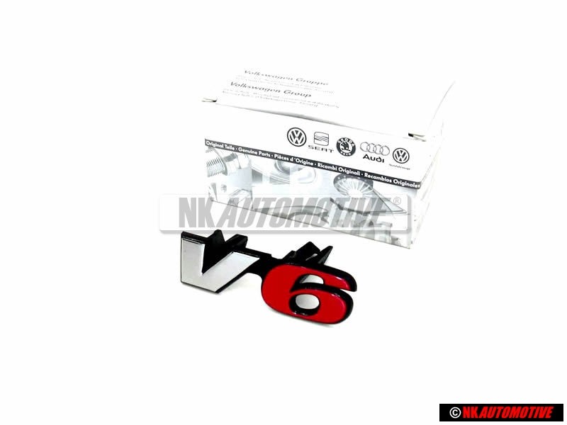 Γνήσιο VW V6 Εμπρόσθιο Σήμα Έμβλημα Μάσκας Χρωμέ Κόκκινο - 7D0853679D EQW