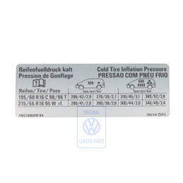 Γνήσιο VW Πινακίδα Για Πίεση Ελαστικών - 7M3010254L