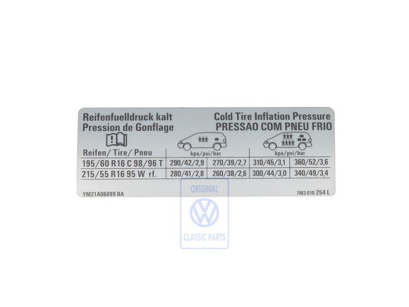 Γνήσιο VW Πινακίδα Για Πίεση Ελαστικών - 7M3010254L