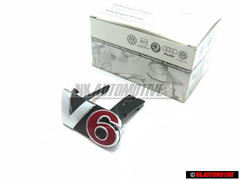 Γνήσιο VW V6 Εμπρόσθιο Σήμα Έμβλημα Μάσκας Χρωμέ Κόκκινο - 1J5853679A GQF