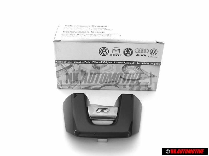 Γνήσιο VW R Πλακέτα Σήμα Έμβλημα Τιμονιού Μάυρο Aλουμίνιο - 5K0419685N POP