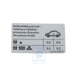 Γνήσιο VW Πινακίδα Για Πίεση Ελαστικών - 1J0010250C