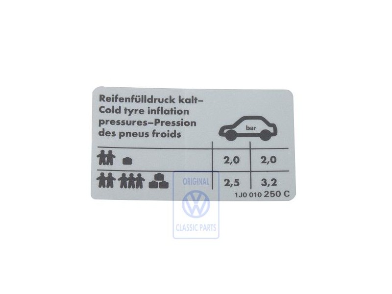 Γνήσιο VW Πινακίδα Για Πίεση Ελαστικών - 1J0010250C