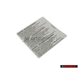 Γνήσιο VW Πινακίδα -Προσοχη- Το Όχημα Διαθέτει Αερόσακο. 