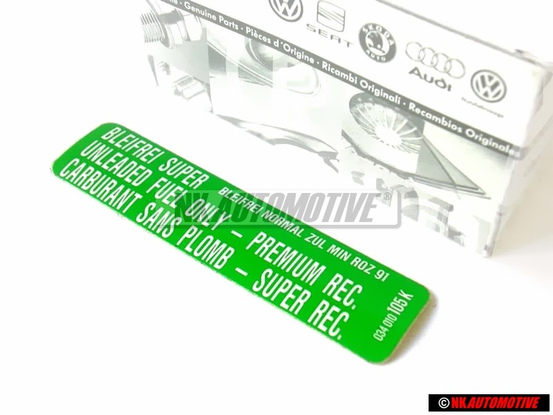 Γνήσιο VW Πινακίδα Min. Roz. 91 Unleaded Fuel - 034010105K