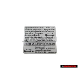 Γνήσιο VW Πινακίδα Για Πίεση Ελαστικών - 5N0010468A