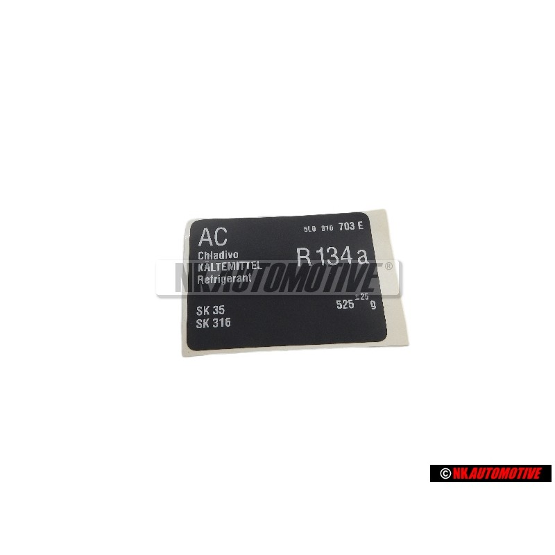 Γνήσιο Skoda Πινακίδα A/C *Ψυκ. Μέσο R134A *Ποσότ. 