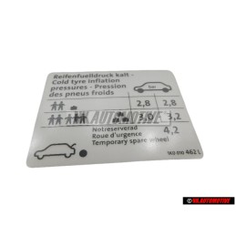 Γνήσιο VW Πινακίδα Για Πίεση Ελαστικών - 1K0010462L