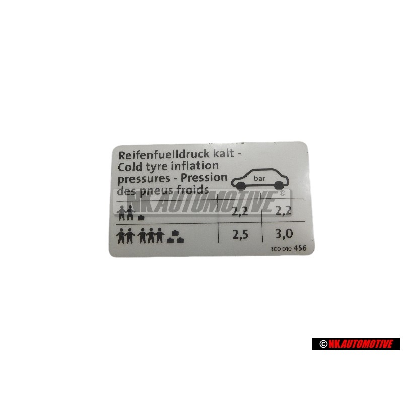 Γνήσιο VW Πινακίδα Για Πίεση Ελαστικών - 3B0010260A
