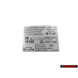 Γνήσιο VW Πινακίδα Για Πίεση Ελαστικών - 1K0010471D