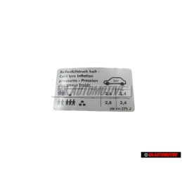 Γνήσιο VW Πινακίδα Για Πίεση Ελαστικών - 3B0010275J