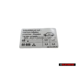 Γνήσιο VW Πινακίδα Για Πίεση Ελαστικών - 3B0010275N