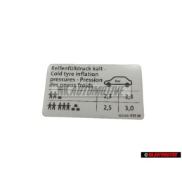 Γνήσιο VW Πινακίδα Για Πίεση Ελαστικών - 3C0010455M