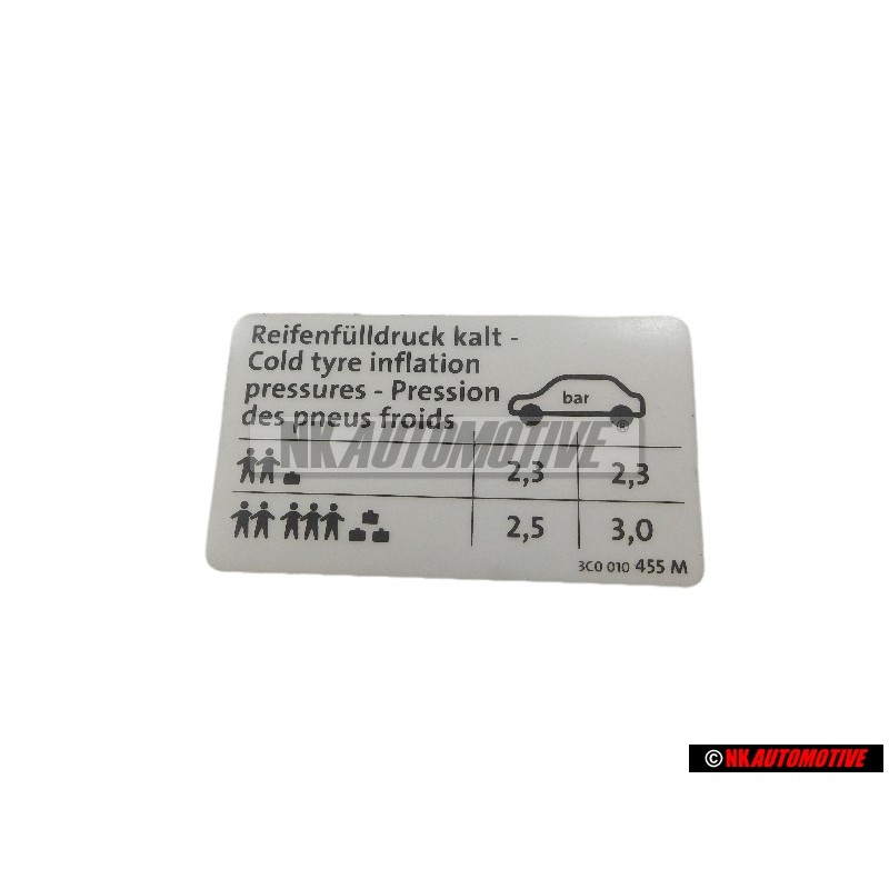 Γνήσιο VW Πινακίδα Για Πίεση Ελαστικών - 3C0010455M