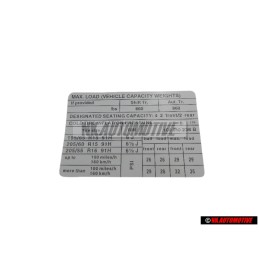 Γνήσιο VW Πινακίδα Για Πίεση Ελαστικών - 1C0010238B