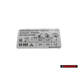 Γνήσιο VW Πινακίδα Για Πίεση Ελαστικών - 3B0010275Q