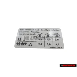 Γνήσιο VW Πινακίδα Για Πίεση Ελαστικών - 3B0010275R
