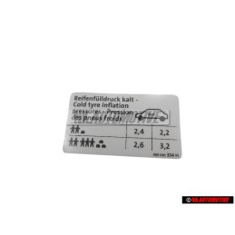 Γνήσιο VW Πινακίδα Για Πίεση Ελαστικών - 3B0010354H