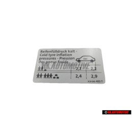 Γνήσιο VW Πινακίδα Για Πίεση Ελαστικών - 3C0010455T