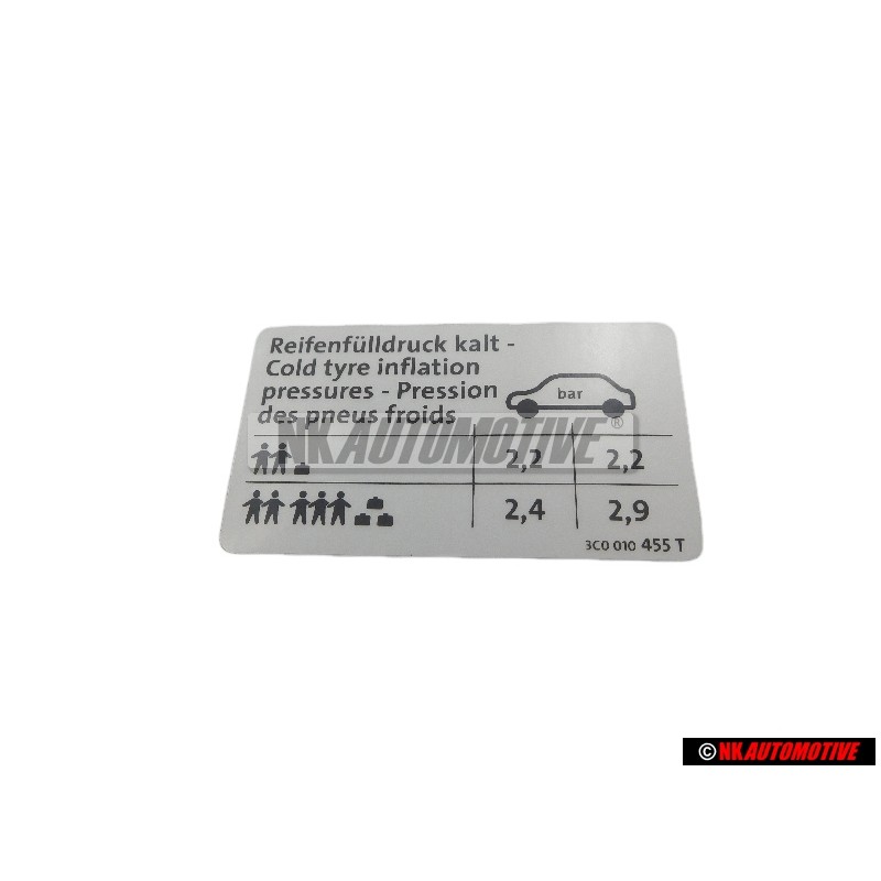 Γνήσιο VW Πινακίδα Για Πίεση Ελαστικών - 3C0010455T
