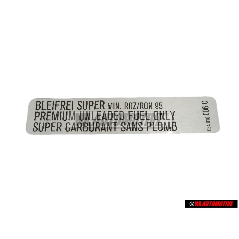 Γνήσιο VW Πινακίδα 'Αμόλυβδη Super' Premium Unleaded Fuel Only - 034010006C