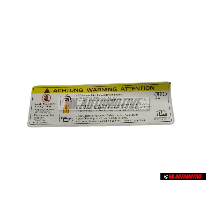 Γνήσιο VW Πινακίδα 'Προσοχή' Υψ. Τάση Σβήστε Κινητήρα - 8K0010520A