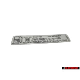 Γνήσιο VW Πινακίδα Bleifrei Unleaded Sans Plomb - 037010057R
