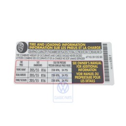 Γνήσιο VW Πινακίδα Για Πίεση Ελαστικών - 1K0010658F