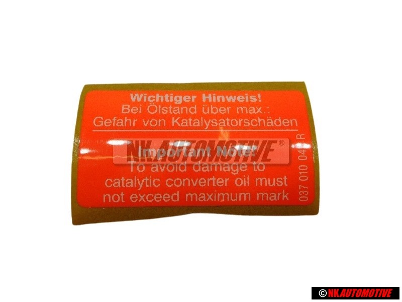 Γνήσιο VW Πινακίδα Προσοχή: Σε Στάθμη Λαδιού Πάνω Από Μέγ. 