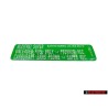Γνήσιο VW Πινακίδα Min. Roz. 91 Unleaded Fuel - 034010018N