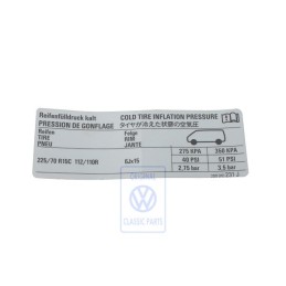 Γνήσιο VW Πινακίδα Για Πίεση Ελαστικών - 2D0010231J