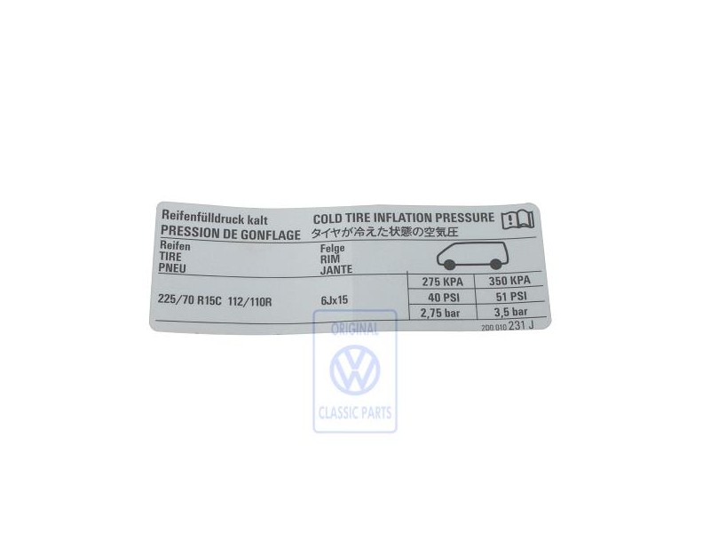 Γνήσιο VW Πινακίδα Για Πίεση Ελαστικών - 2D0010231J